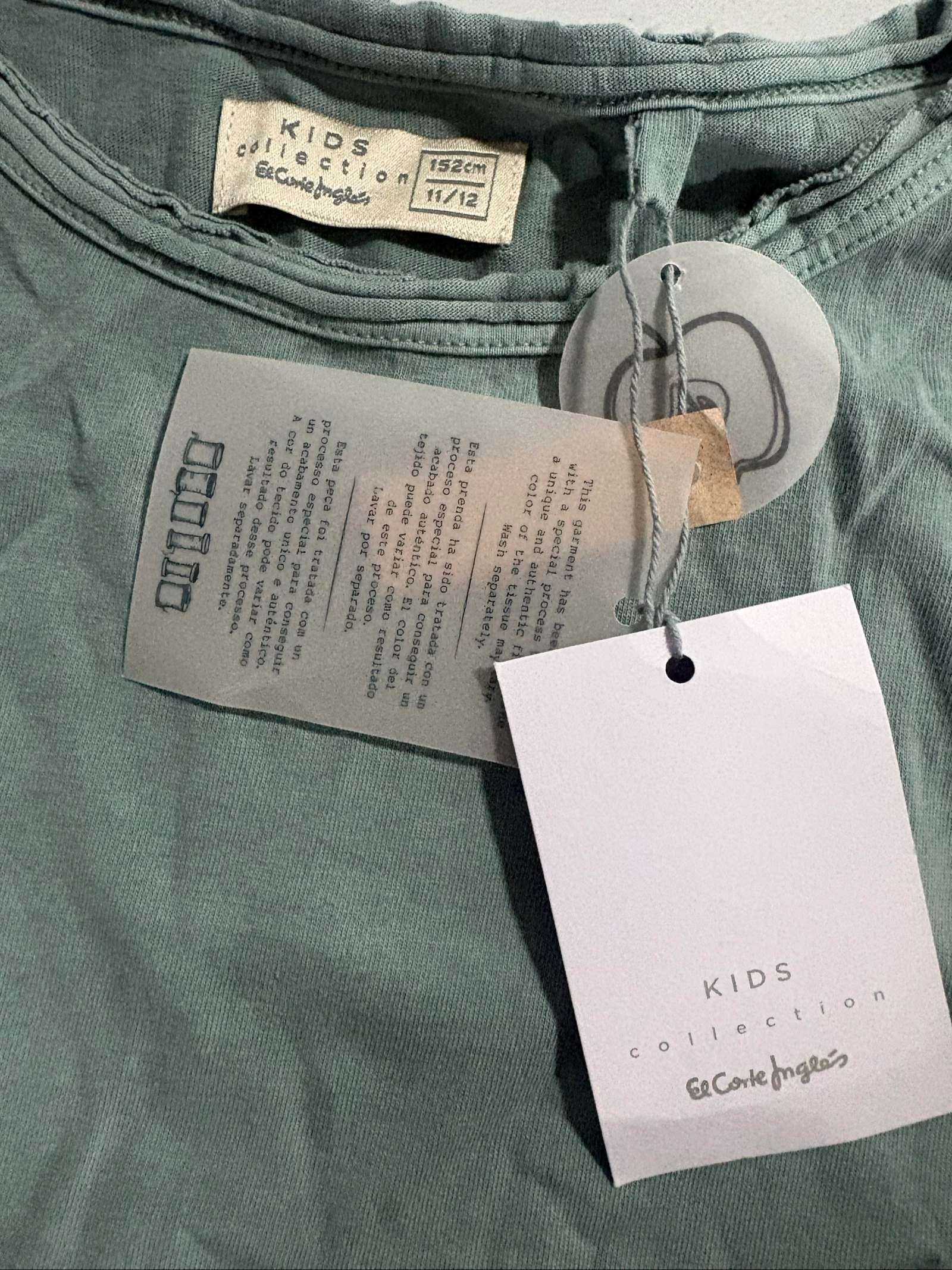 camiseta verde el corte ingles nino 11 12 anos t-shirt tee t shirt green olive vert garcon 152cm – photo 3